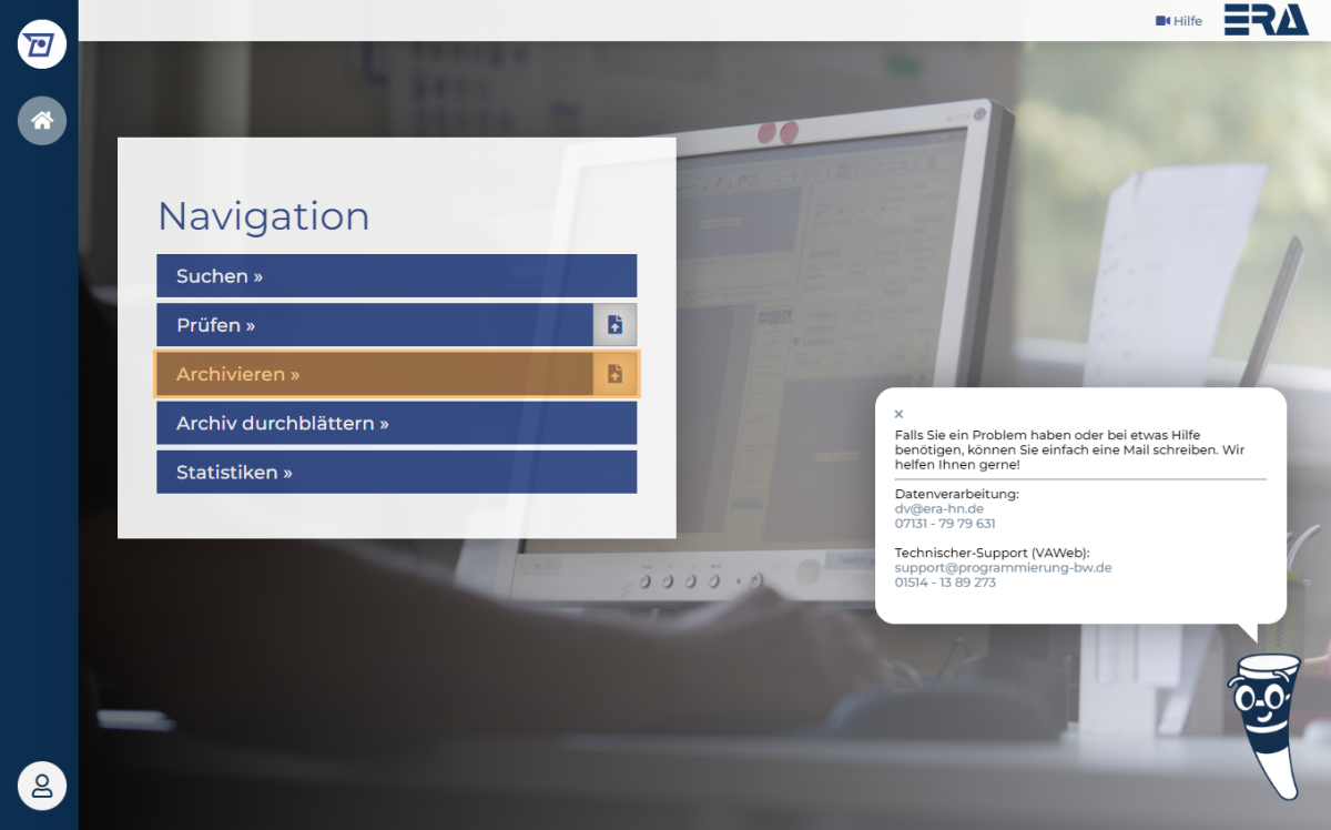 Screenshot des Menüs von VAWeb