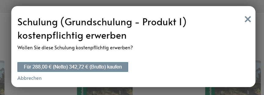 Screenshot des Kaufs einer Schulung