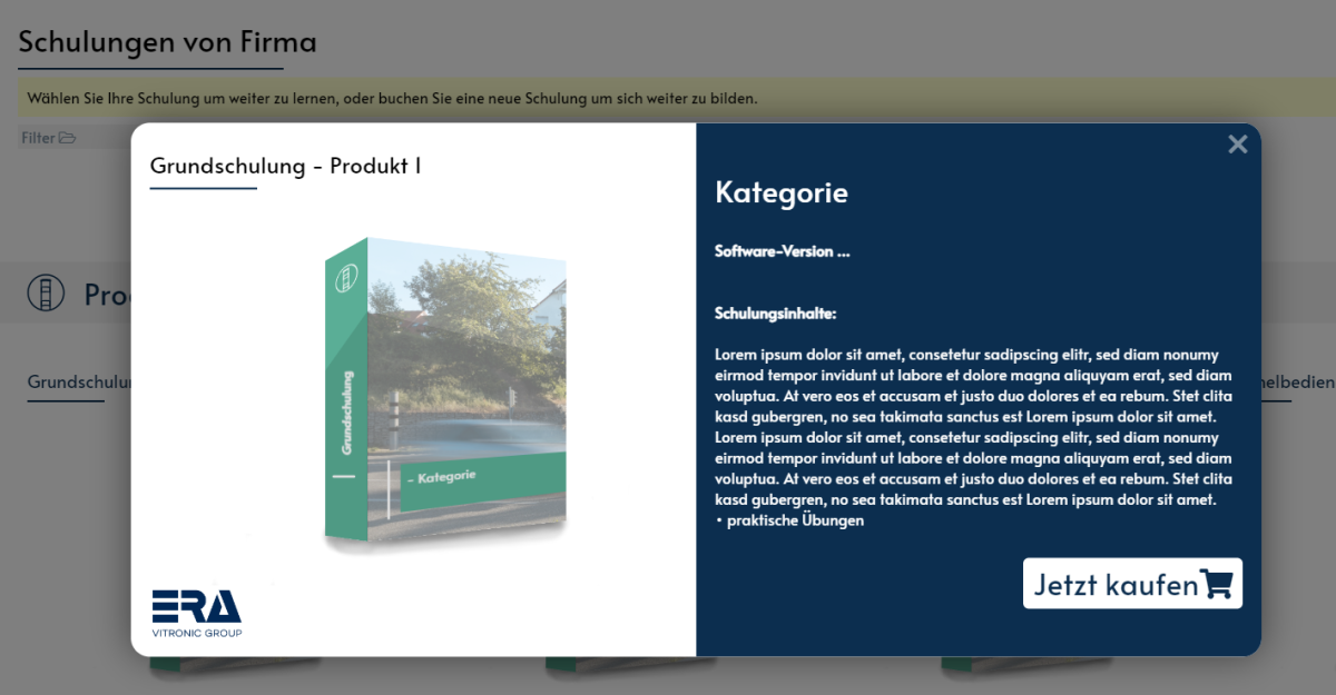 Screenshot der Schulungsinformationen