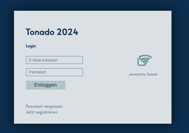 Screenshot des Login Bereichs von Tonado