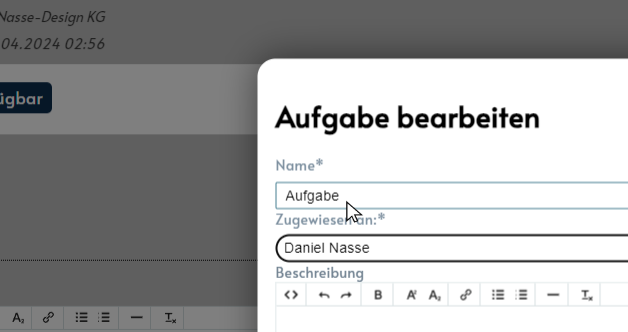Screenshot des Tools Aufgabe bearbeiten