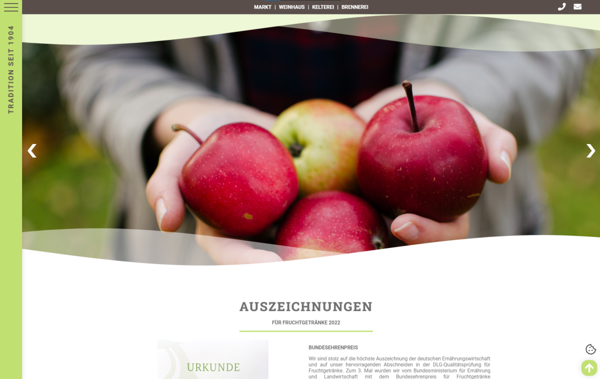 Screenshot der Webseite Beil-Fruchtsaft