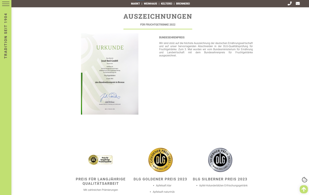 Screenshot Der Webseite Beil-Fruchtsaft