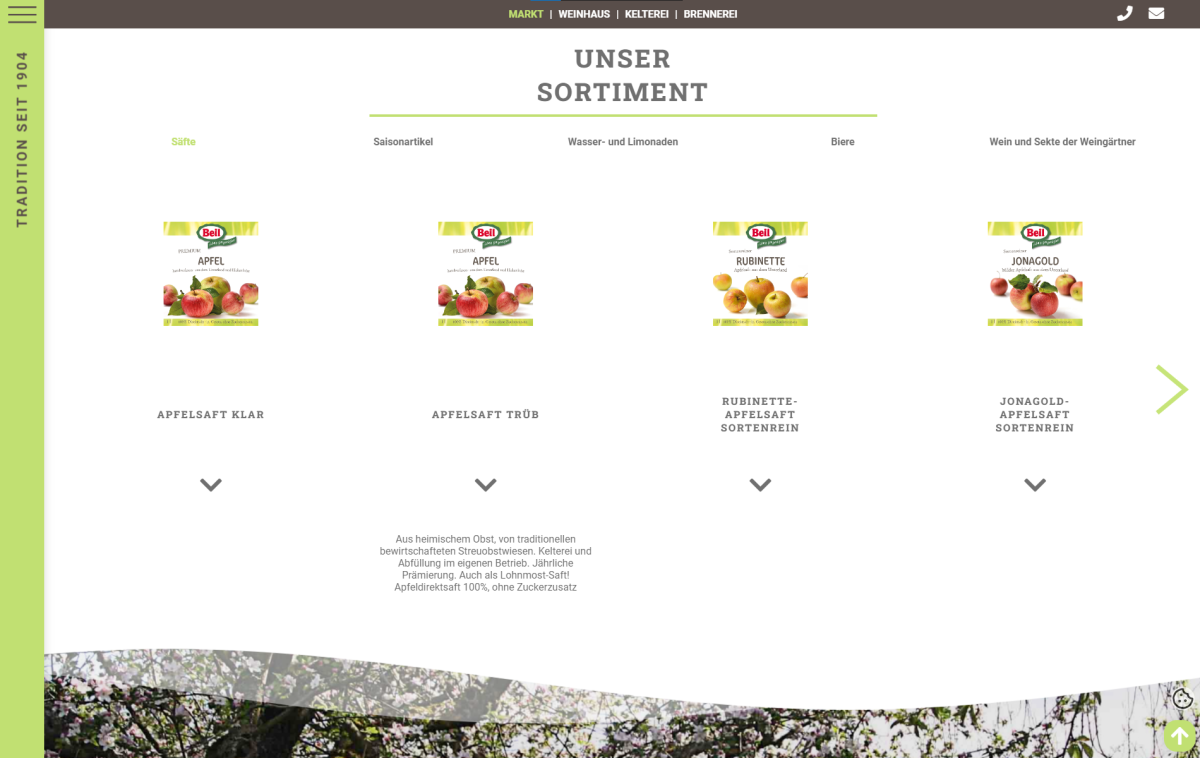 Screenshot des Sortiments von Beil-Fruchtsaft