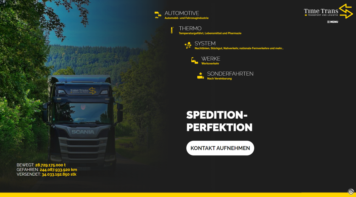 Screenshot der TimeTrans Startseite