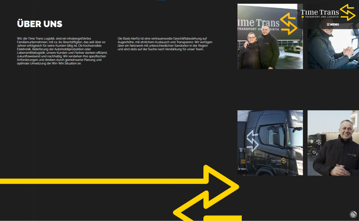 Auf dem Bild sieht man eine Zusammenfassung von Timetrans auf der Webseite. Ebenfalls sieht man Pfeile die weiterleiten.