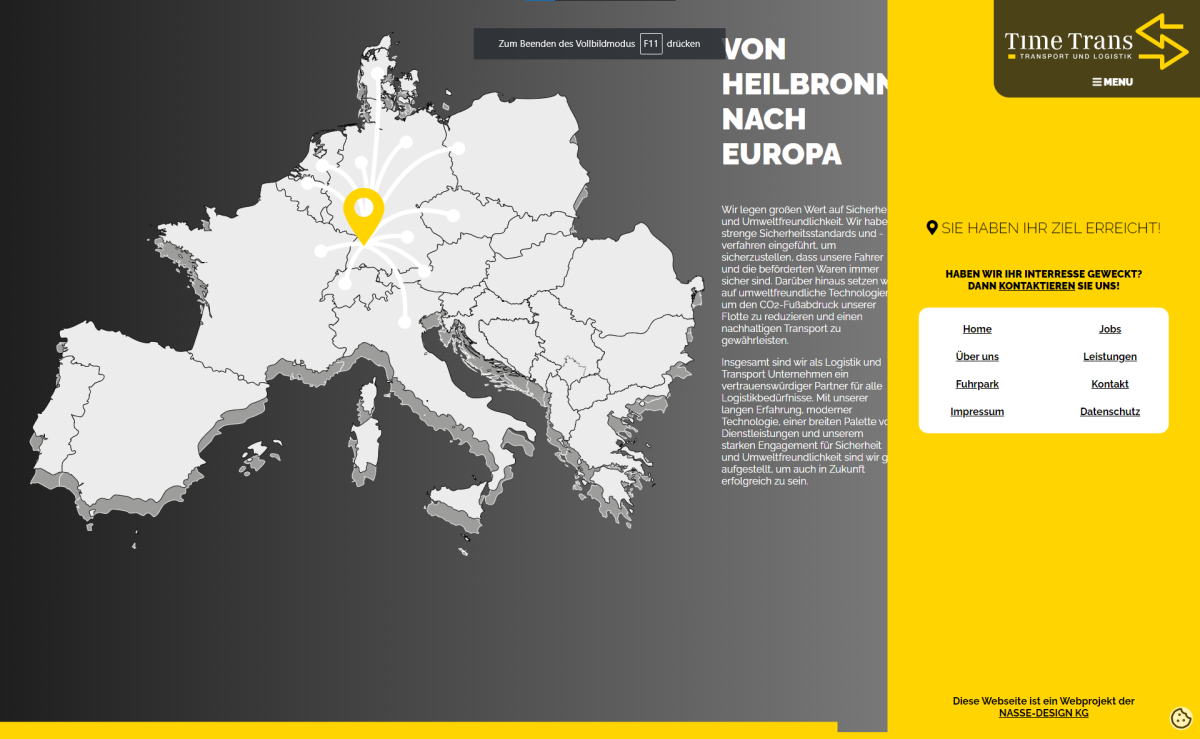 Screenshot der TimeTrans Startseite